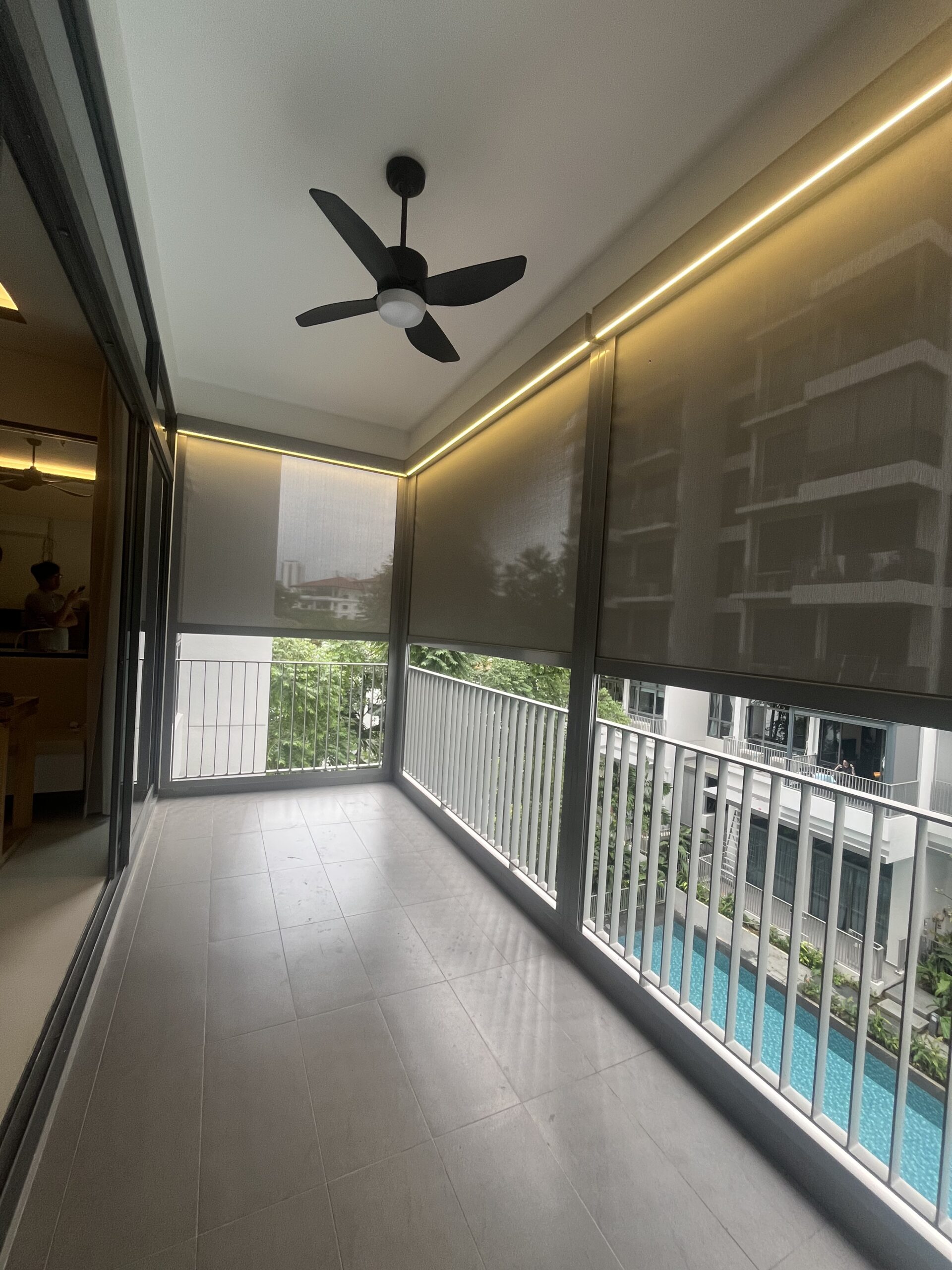 Condo balcony zip blind installation in Singapore